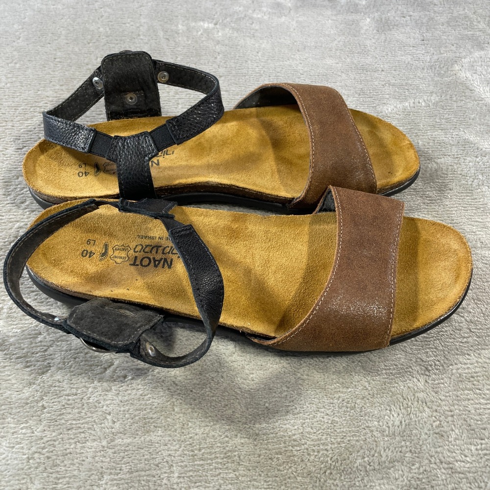 Naot Kayla Sandals Womens 40 US 9 Black Brown Leather Comfort Casual Light